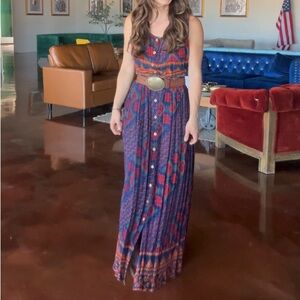 Bohemian Maxi Dress in Blue and Red